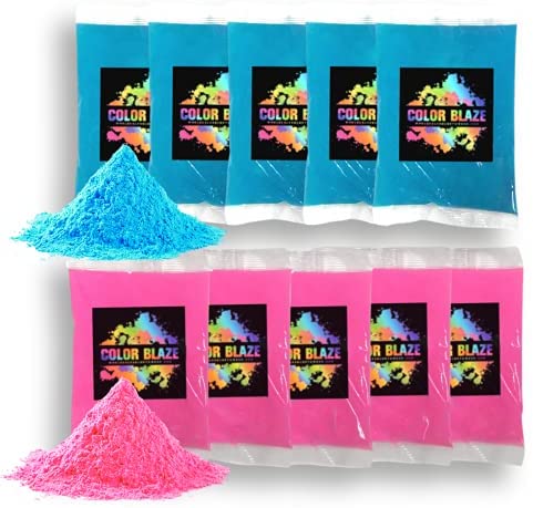 Color Blaze Gender Reveal Packet Combo - 5 Pink & 5 Blue Powder Packets (10 total) - Perfect for cars, burnouts, exhaust, color toss, photoshoots, balloons, and more! (5Pink/5Blue)