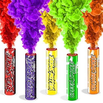 Dynastyparty Smoke Bomb Grenades - Pack of 5 Ring Pull Smoke Flares - Red, Purple, Yellow, Green, Orange - Weddings, Gender Reveals, Photography