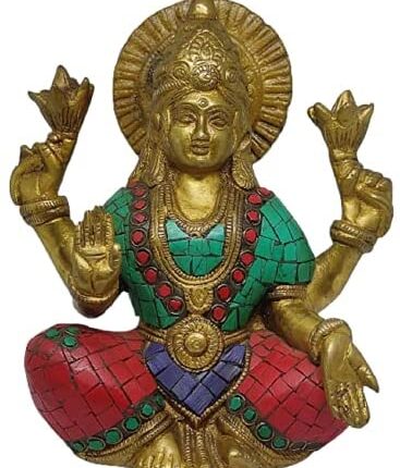 Godess Laxmi Brass Statue Diwali Pooja Festival Multicolor Idol Religiuouse Gift Dhan Laxmi Pooja Yantra Sculpture Idols 6.5 in
