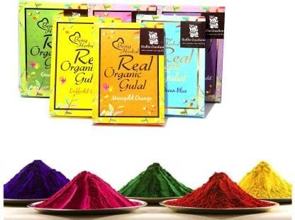 Holi Color Gulal || Pack of 6|| 600 grams || Orange, Green, Violet, Yellow, Blue, Pink. Holi Color Powder Pack of 6 (Orange, Yellow, Blue, Green, Purple, Pink, 600 g)