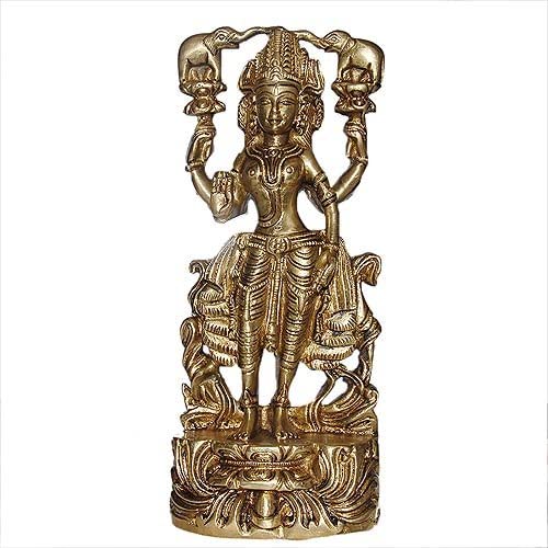 Shalinindia Statue Goddess Laxmi Brass Figurines Religious Gift 3.5 X 1.5 X 8 Inches